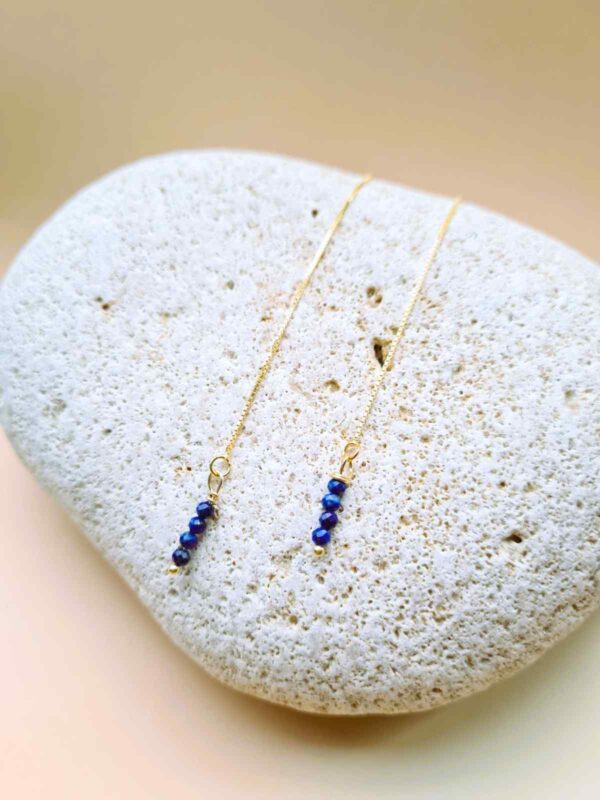 Vergulde zilveren oorketting met Lapis Lazuli edelsteen